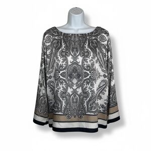 Talbots Black and White Paisley Blouse
